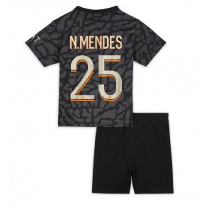 Paris Saint-Germain Nuno Mendes #25 Koszulka Trzecich Dziecięca 2023-24 Krótki Rękaw (+ Krótkie spodenki)
